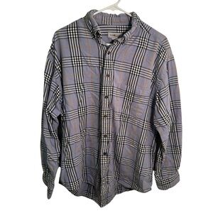 Vintage Sun River Clothing Flannel Button Down Blue Gray Plaid L